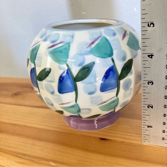 Anthropologie Vase Hand Painted Abstract Floral Blue Purple Green - Picture 8 of 8